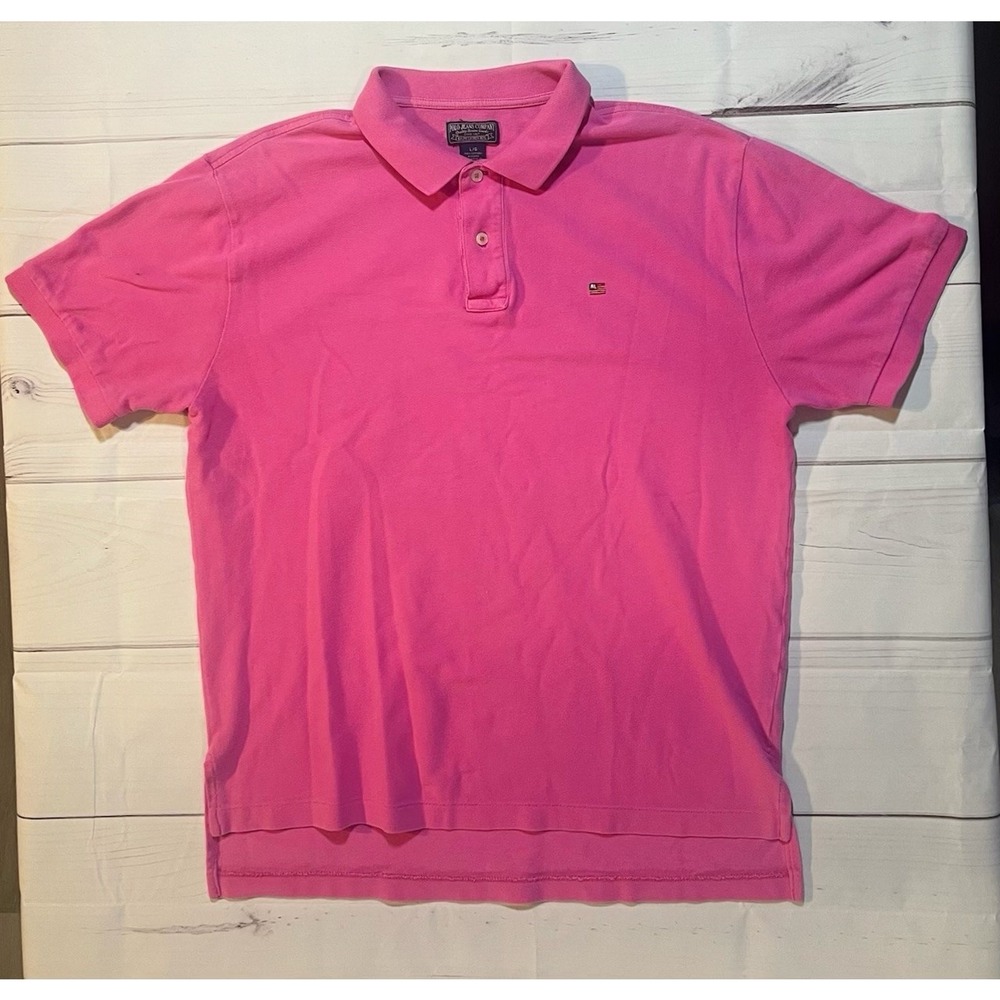 Vintage Polo Jeans Co Polo Shirt Men Size L Pink Embroidered Flag Casual